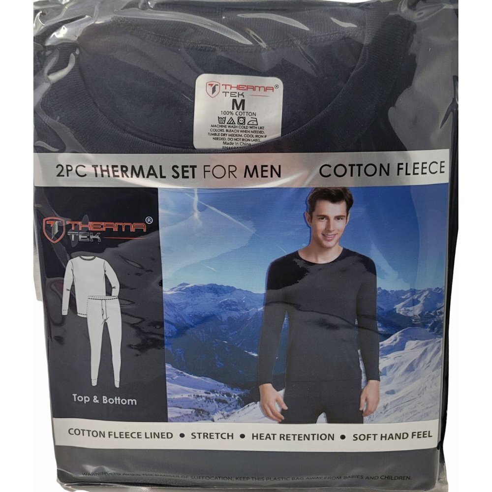 Men Thermal Long John 100% Cotton Winter Fleece Lined Warm Underwear Top Pants